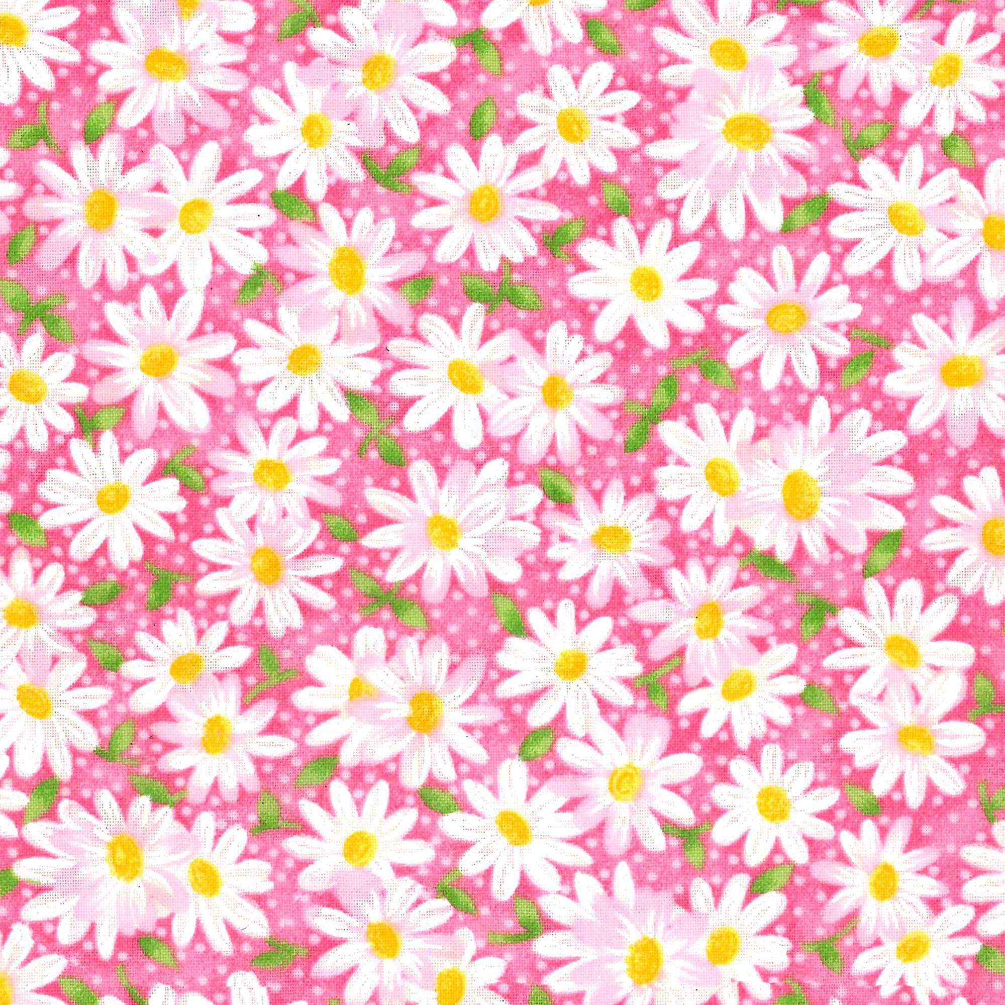 Fabric Traditions Pink Packed Daisies Cotton Fabric